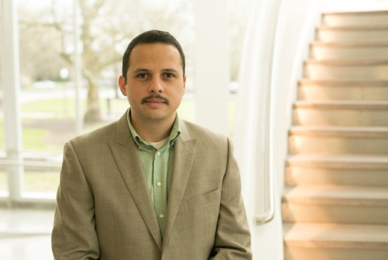 Javier González-Rocha portrait in the lobby of the Moss Arts Center