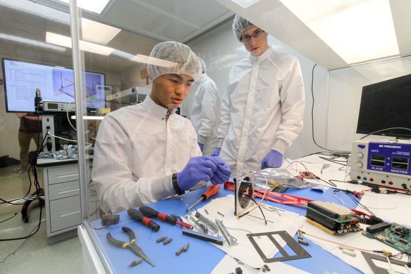 AOE CubeSat 2 Students work on manufacturing and assembly of Virginia Tech’s CubeSat satellite at Space@VT.