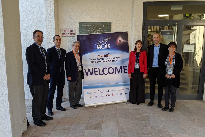 Left to Right: Prof. Mark Psiaki, Prof. Joaquim Martins (Univeristy of Michigan), Dr. John Langford (Aurora Flight Sciences and president of the AIAA), Prof. Chiara Bisagni (TU Delft), Dr. Tomer Rokita (Rafael/Technion), Ms. Vered Seginer (Technion).  Photo submitted by Mark Psiaki.