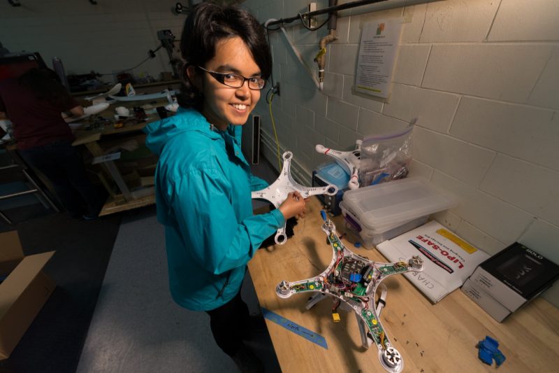 Poorva Shukla works with a multi-rotor aircraft equipped to measure wind fields.