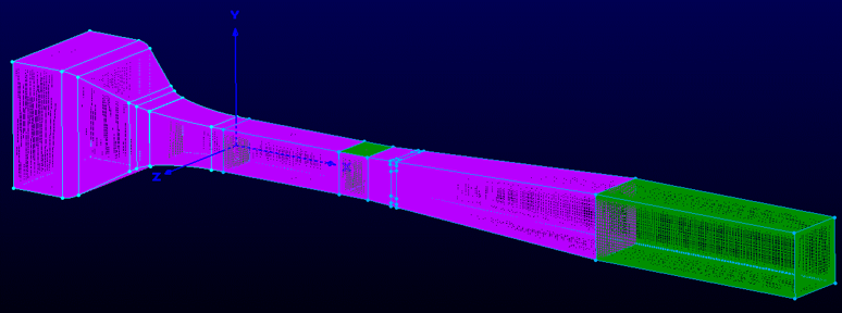 Isometric view of the CFD mesh for the high speed leg of the Stability Wind Tunnel