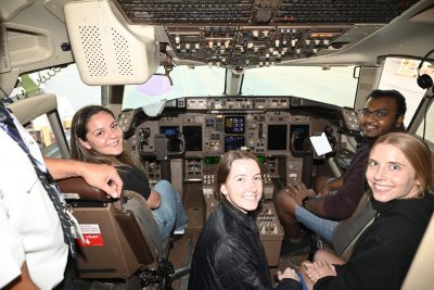 During the cockpit tour, Gonino paid particular attention  to the aircraft systems discussing topics ranging from engine out procedures to how lighting is employed to allow a pilot to quickly identify a circuit breaker or other failed system. 
