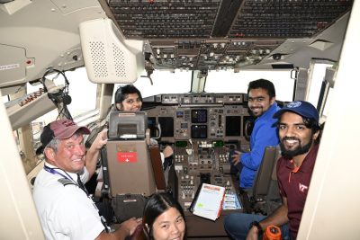 During the cockpit tour, Gonino paid particular attention  to the aircraft systems discussing topics ranging from engine out procedures to how lighting is employed to allow a pilot to quickly identify a circuit breaker or other failed system. 