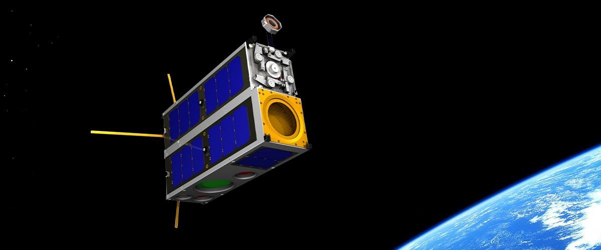 An artist rendition of a CubeSat satellite