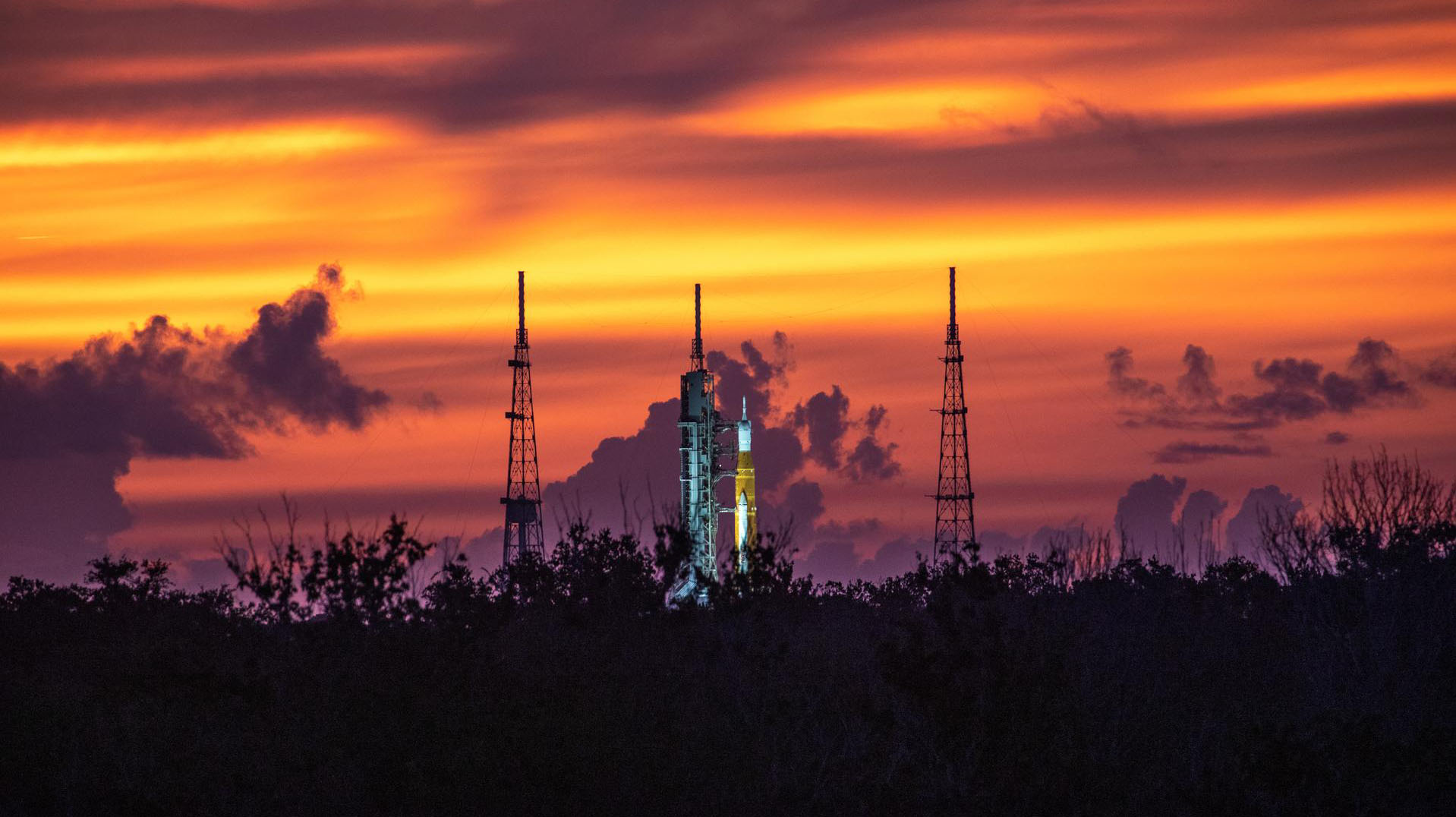 NASA Artemis at sunset Torgesen Hall bridge