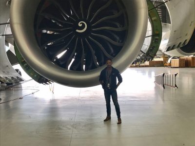 Lastly, a photo when I was in Victorville, California testing the GE9X engine on the Flying Test Bed. This was at the start of my career at GE Aviation.