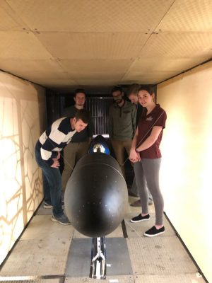 Research students managing a Body of Revolution aeroacoustic test in the Stability Tunnel for the Office of Naval Research